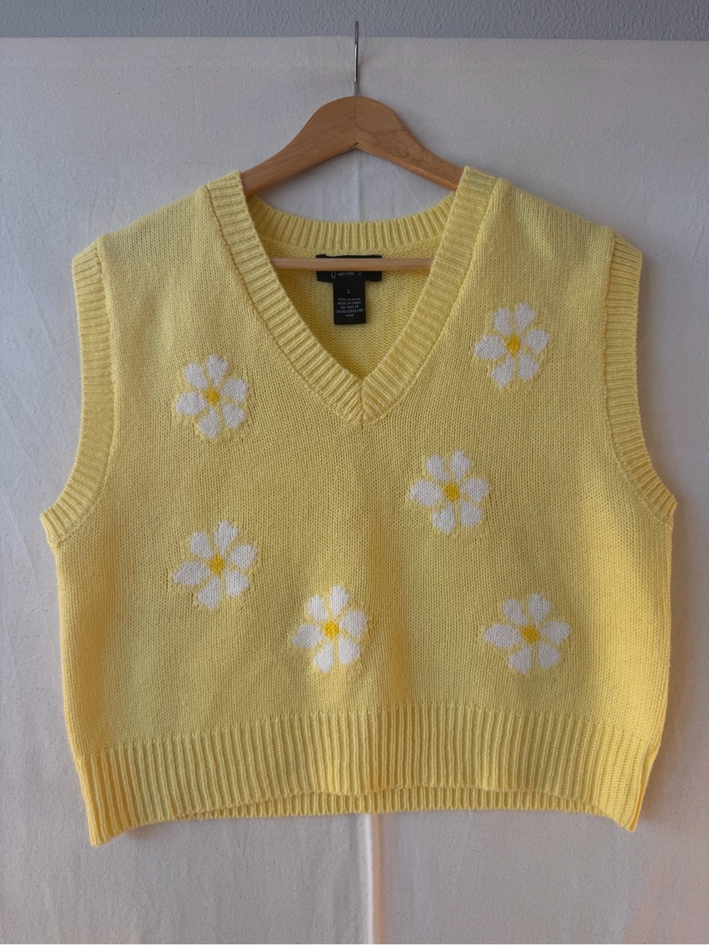 Yellow Floral V-Neck Knit Sweater Vest